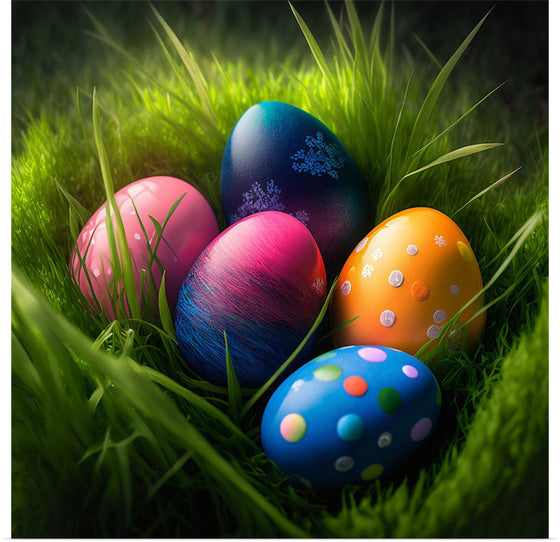 "Colorful Easter Eggs In The Grass"