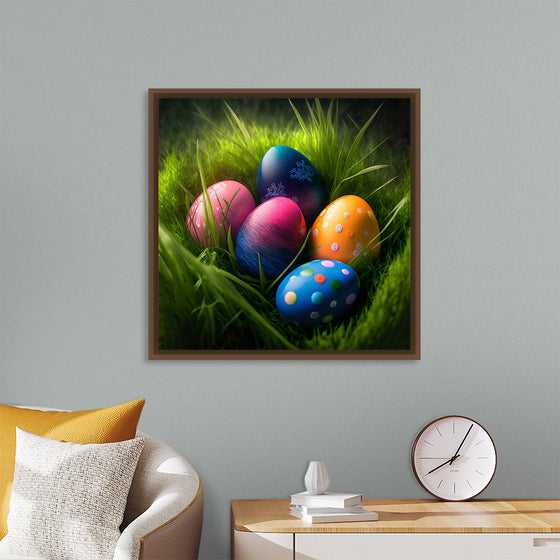 "Colorful Easter Eggs In The Grass"