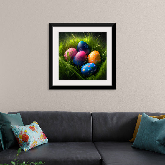 "Colorful Easter Eggs In The Grass"