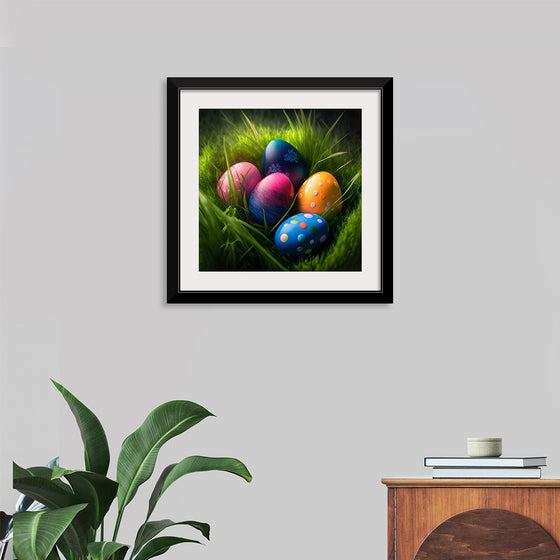 "Colorful Easter Eggs In The Grass"