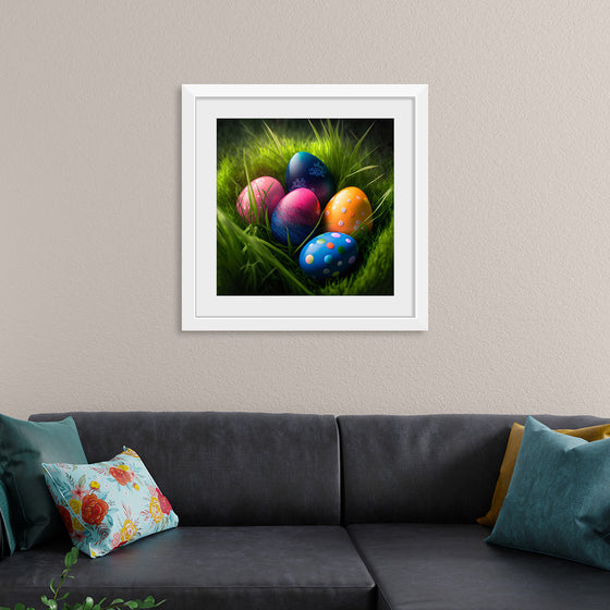 "Colorful Easter Eggs In The Grass"