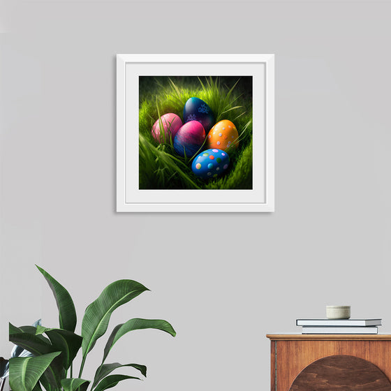 "Colorful Easter Eggs In The Grass"