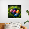 "Colorful Easter Eggs In The Grass"