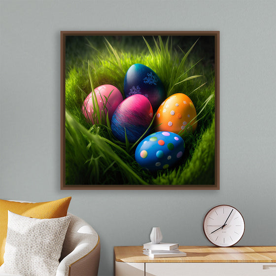 "Colorful Easter Eggs In The Grass"