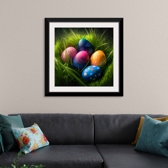 "Colorful Easter Eggs In The Grass"