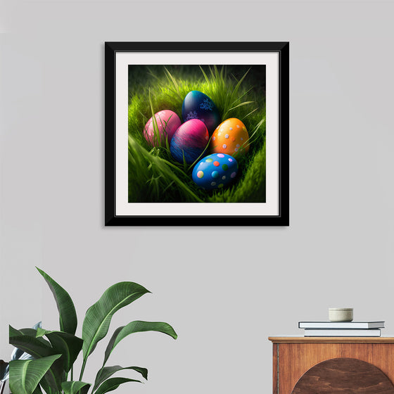 "Colorful Easter Eggs In The Grass"