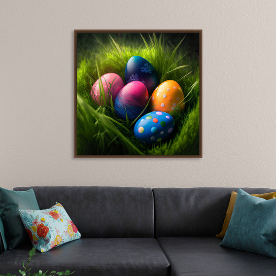 "Colorful Easter Eggs In The Grass"