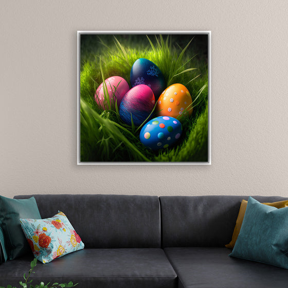 "Colorful Easter Eggs In The Grass"