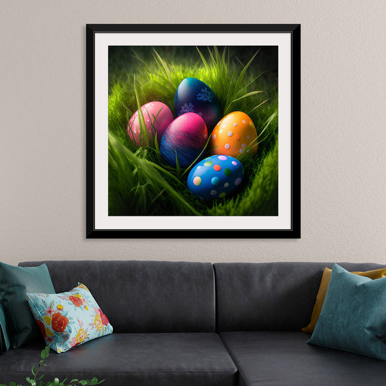 "Colorful Easter Eggs In The Grass"