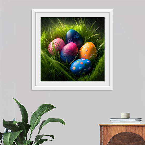 "Colorful Easter Eggs In The Grass"