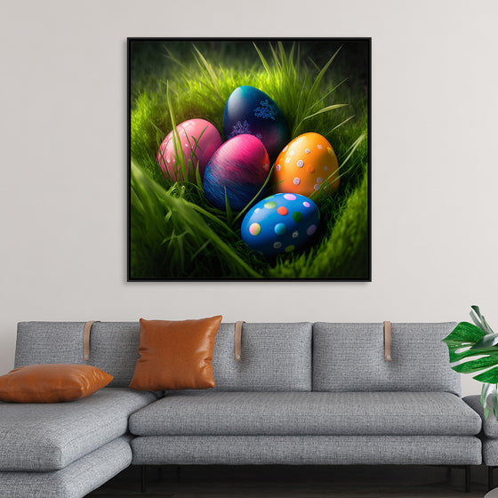 "Colorful Easter Eggs In The Grass"