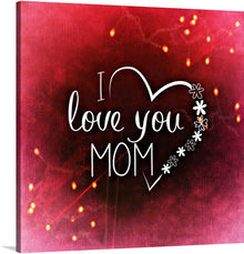  This exquisite artwork print, titled “I Love You Mom,” is a symphony of warm, radiant hues of red and sparkling lights. The heart shape, delicately outlined in white, encases the central message written in elegant white script. Decorative flowers scattered around the text add a touch of grace, enhancing its aesthetic appeal. 