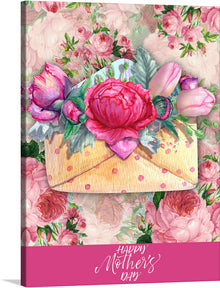  “Mother’s Day” is a captivating artwork that encapsulates the essence of maternal love and appreciation. The print features a meticulously painted envelope adorned with vibrant, blooming flowers, set against a backdrop of soft, romantic roses.