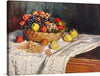 In Claude Monet's still life "Apples and Grapes" (1879-1880), the artist delights the viewer with a bountiful arrangement of apples and grapes, rendered in a symphony of colors and textures. Monet masterfully captures the essence of each fruit, from the smooth, waxy skin of the apples to the delicate, translucent grapes. The apples, ranging from vibrant reds and greens to soft yellows and oranges, are meticulously painted, their individual contours and imperfections rendered with a keen eye for detail.