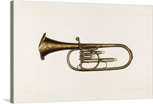  “Baritone Horn (ca. 1938)” by Edward L. Loper is a captivating print that harmoniously blends nostalgia and craftsmanship. The vintage brass instrument, meticulously captured, exudes a sense of timelessness. Its aged patina tells stories of countless melodies played, resonating through the decades. 