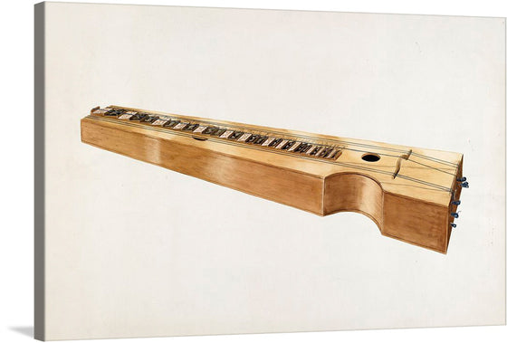 Immerse yourself in the intricate details and exquisite craftsmanship showcased in this print of a classic wooden keyboard instrument. Every grain, key, and string is rendered with meticulous precision, inviting viewers to not only observe but also feel the texture and history encapsulated within this piece. Perfect for music enthusiasts and art lovers alike, this print promises to be a conversation starter, adding an element of timeless elegance to any space. 