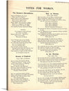 Immerse yourself in the powerful echoes of history with this captivating print of “Votes for Women.” This artwork, a reproduction of a page containing both the “The Women’s Marseillaise” and “Rise up Women,” serves as a poignant reminder of the impassioned pleas and unyielding spirit that fueled the women’s suffrage movement. Every line of text, every stanza, resonates with the fervor and determination that defined an era.