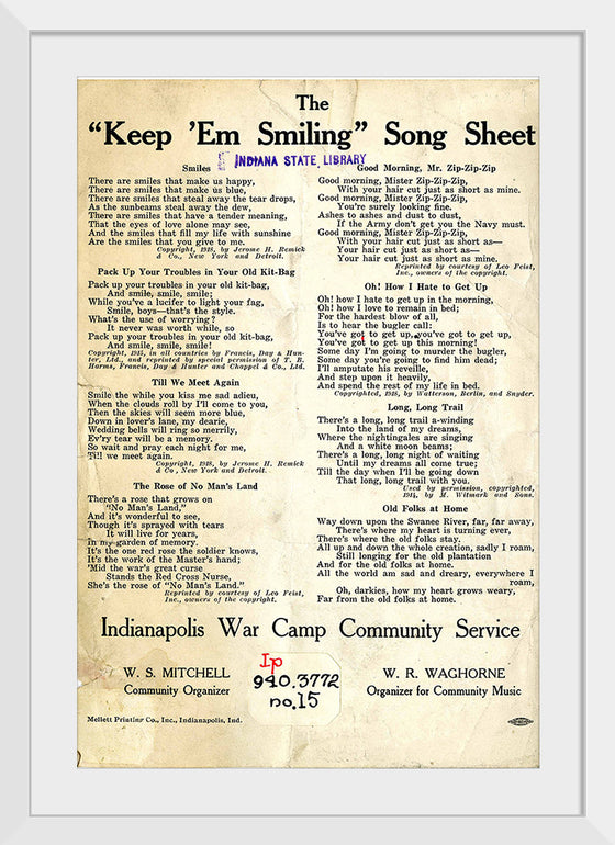 "Keep em Smiling", Indianapolis War Camp Community Service