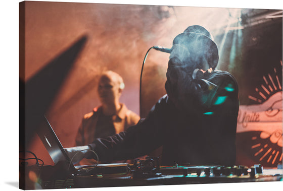 Immerse yourself in the electrifying atmosphere of a live hip-hop performance with “Hip-hop DJ with a Microphone”. This stunning print captures the raw energy and rhythm of a night alive with music. The silhouette of the artist, microphone in hand and immersed in his craft, stands against atmospheric lighting that casts an ethereal glow. The haze surrounding the performer adds to the dramatic effect, encapsulating the passion and flair inherent to hip-hop culture. 