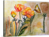 Immerse yourself in the serene beauty of nature with this exquisite artwork, now available as a print for your personal collection. The piece captures a moment of pure harmony, where vibrant blossoms reach towards the heavens, their petals painted with the golden hues of sunrise. A delicate butterfly, adorned with intricate patterns, graces the scene - a symbol of transformation and grace.