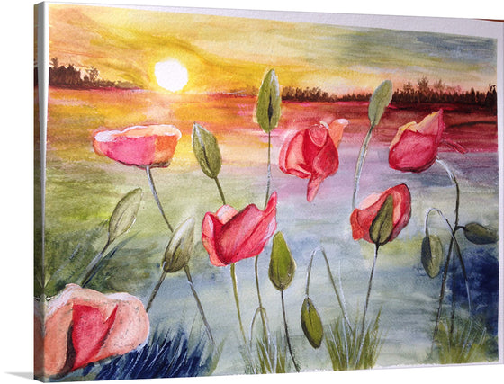 Immerse yourself in the serene beauty of this exquisite artwork, now available as a premium print. Each stroke meticulously captures the gentle sway of vibrant red poppies against a mesmerizing sunset, evoking a sense of tranquil elegance. The harmonious blend of warm and cool tones illuminates the canvas, inviting viewers into a world where nature’s simplicity meets artistic complexity.