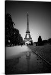 The Eiffel Tower is one of the most iconic landmarks in the world, and this black and white print captures its beauty and elegance perfectly. The tower is silhouetted against a clear sky, and its intricate metalwork is highlighted by the sunlight.