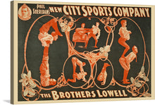  “City Sports Company” invites you to step into a nostalgic world where vintage athleticism meets modern flair. This captivating artwork, meticulously crafted, features intricate illustrations of athletes in action against a dark backdrop adorned with ornate floral designs. The bold typography announces “Phil Sheridan’s New City Sports Company,” evoking an era when sportsmanship was celebrated as an art form. 