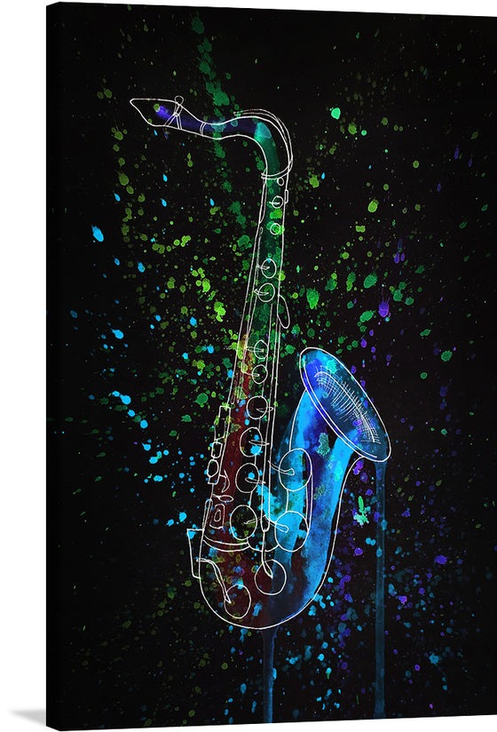 “Saxophone, Music” invites you to step into the soulful rhythm of sound. This mesmerizing artwork captures the essence of music—the very breath of creativity. The saxophone emerges, its curves and keys etched in neon brilliance against a cosmic canvas. Imagine the sultry notes, the improvisation, and the syncopation—the heartbeat of jazz echoing through time. 