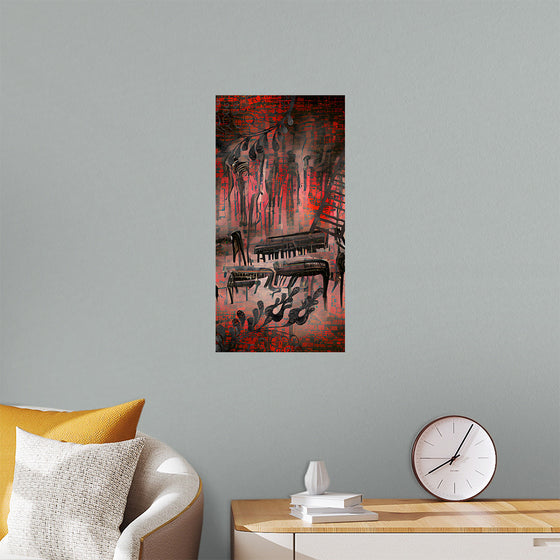 "Red and Black Contemporary Art of Piano Keys"