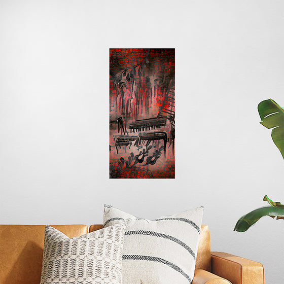 "Red and Black Contemporary Art of Piano Keys"