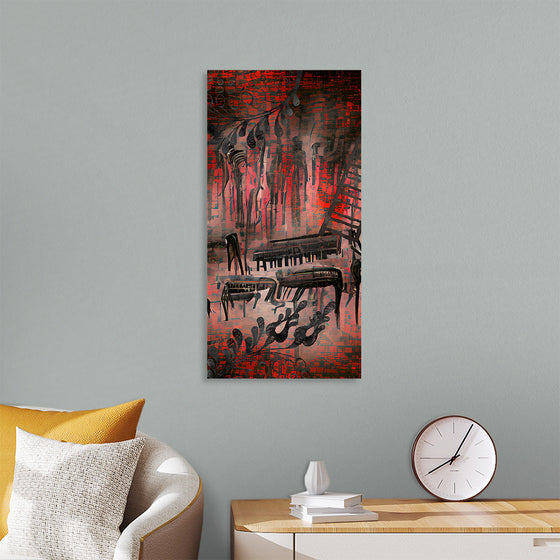 "Red and Black Contemporary Art of Piano Keys"