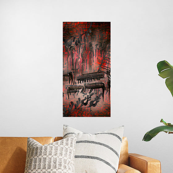 "Red and Black Contemporary Art of Piano Keys"