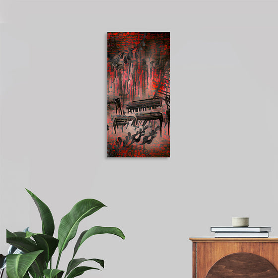 "Red and Black Contemporary Art of Piano Keys"