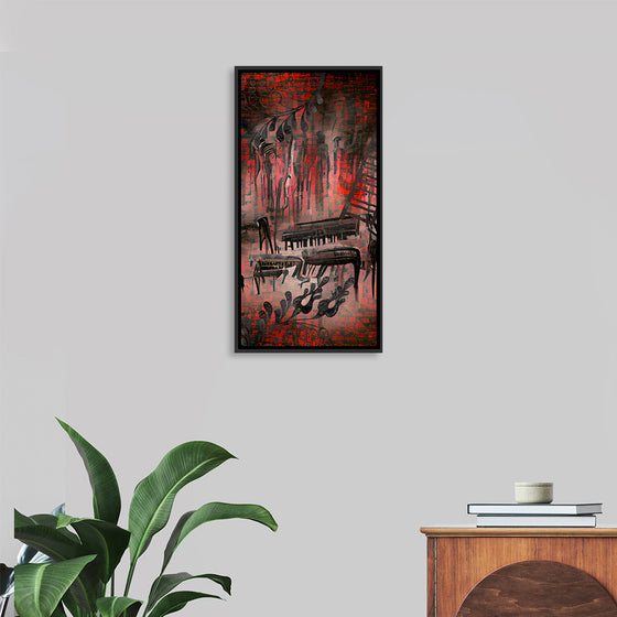 "Red and Black Contemporary Art of Piano Keys"