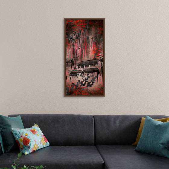 "Red and Black Contemporary Art of Piano Keys"