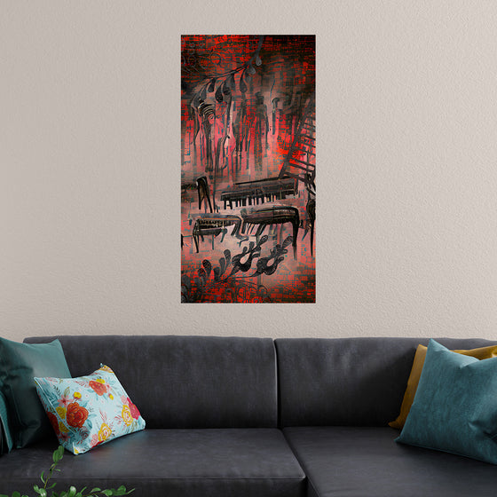 "Red and Black Contemporary Art of Piano Keys"