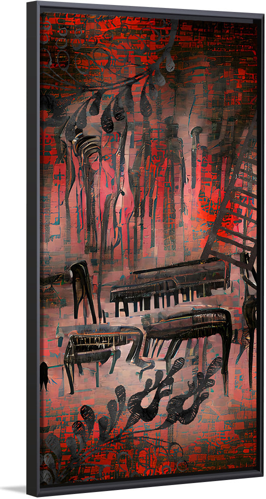 "Red and Black Contemporary Art of Piano Keys"