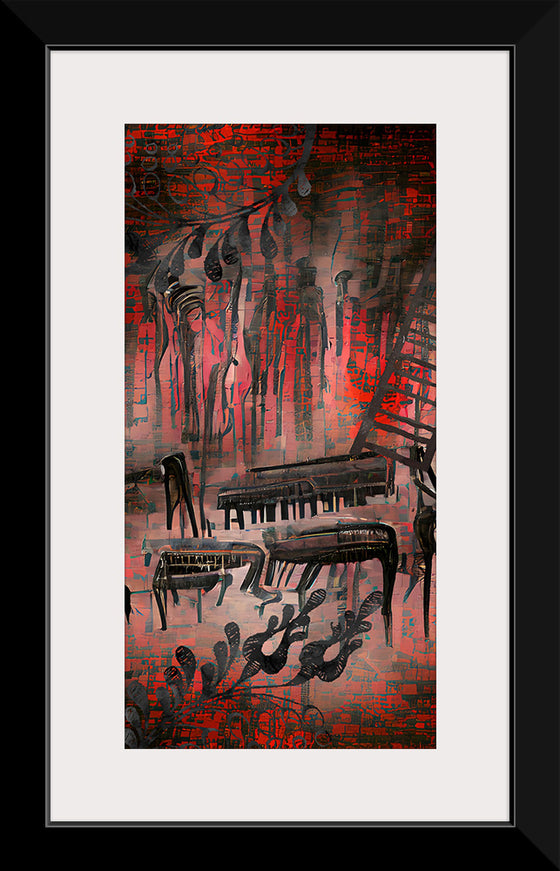 "Red and Black Contemporary Art of Piano Keys"