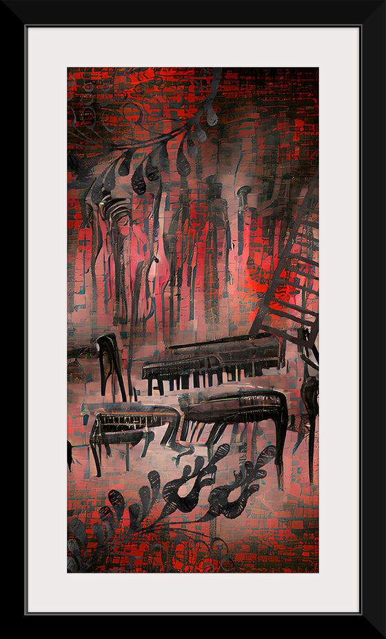 "Red and Black Contemporary Art of Piano Keys"