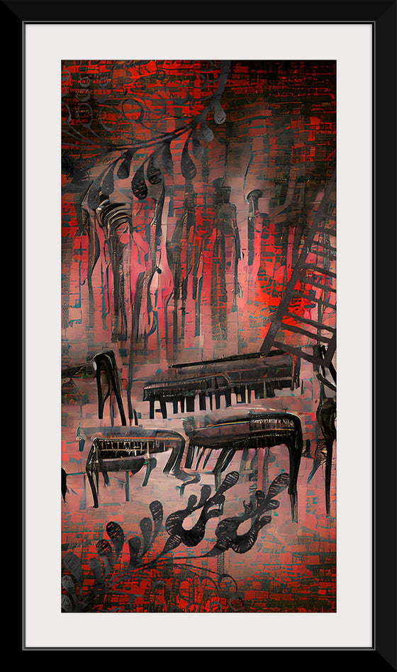 "Red and Black Contemporary Art of Piano Keys"