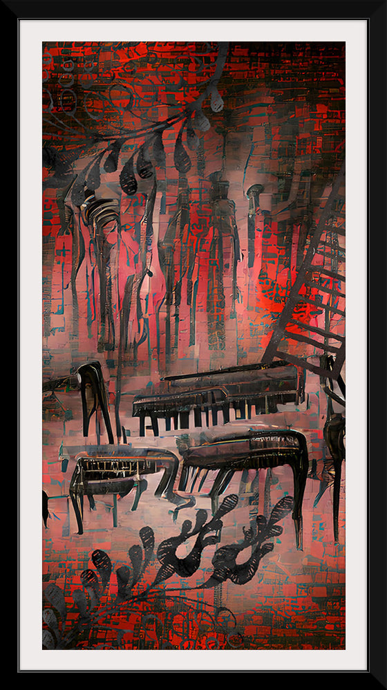 "Red and Black Contemporary Art of Piano Keys"