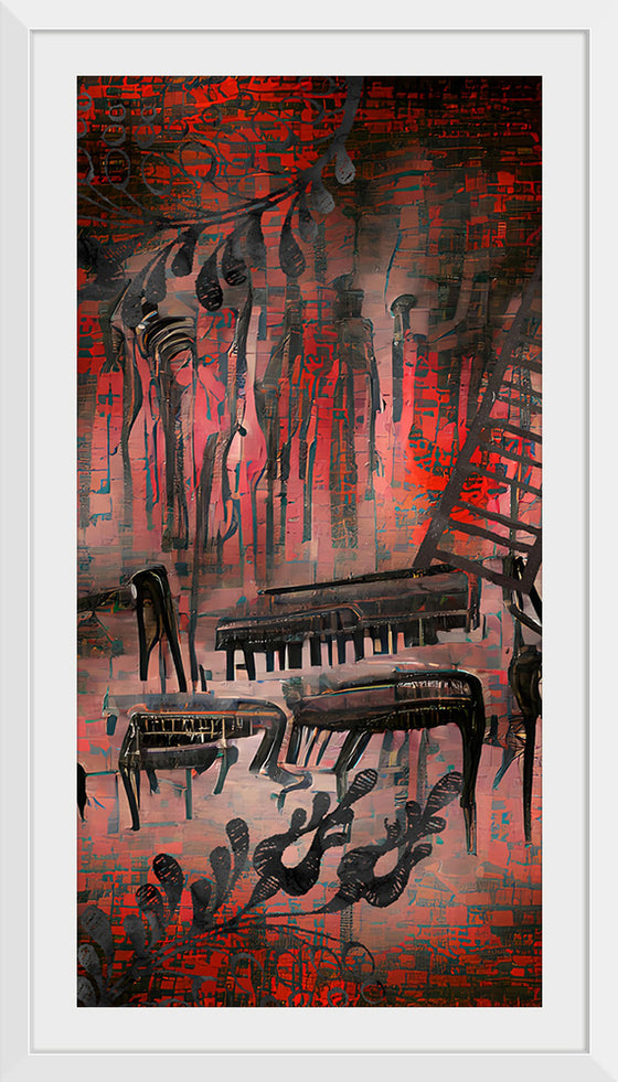 "Red and Black Contemporary Art of Piano Keys"