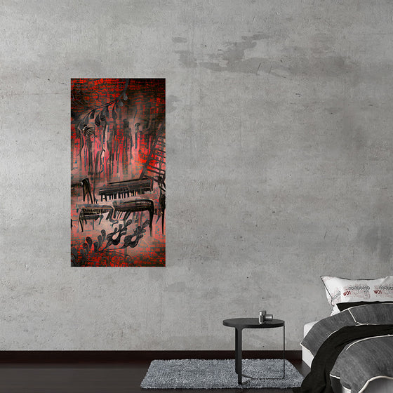 "Red and Black Contemporary Art of Piano Keys"