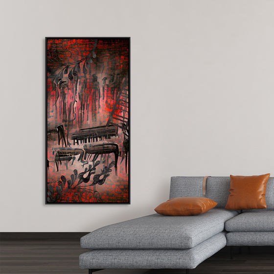 "Red and Black Contemporary Art of Piano Keys"