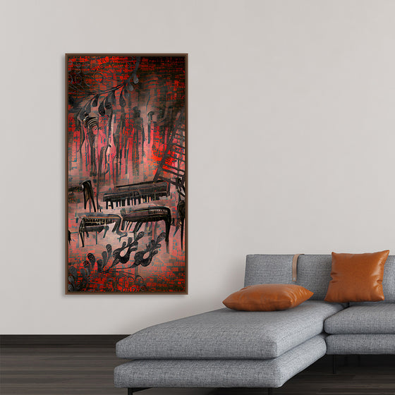 "Red and Black Contemporary Art of Piano Keys"