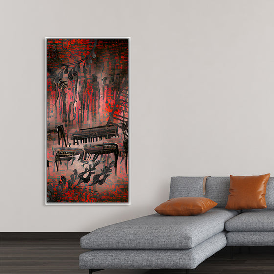 "Red and Black Contemporary Art of Piano Keys"