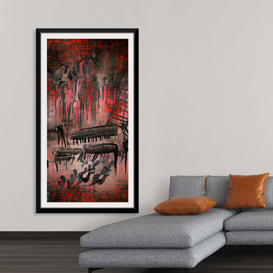 "Red and Black Contemporary Art of Piano Keys"