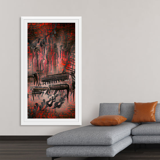 "Red and Black Contemporary Art of Piano Keys"