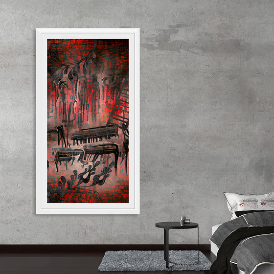 "Red and Black Contemporary Art of Piano Keys"