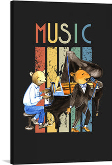  The “Music Vintage Jazz Poster” is a stunning piece of art that captures the essence of the golden era of jazz. The artwork features two charismatic mice, one playing the piano and the other singing into a microphone, lost in a musical moment. The grand piano painted in detailed strokes occupies central space, while the background consists of vertical stripes with distressed texture in corresponding colors to each letter above.